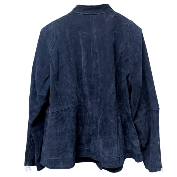 ISAAC MIZRAHI Live! Womens Leather Jacket Blue Suede Snap Front Casual QVC Moto - Picture 4 of 12